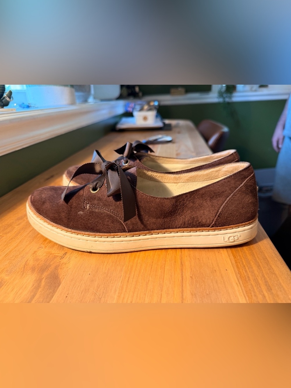 UGG Carilyn Women's Brown Suede Ribbon Lace Sneakers - Picture 2 of 3